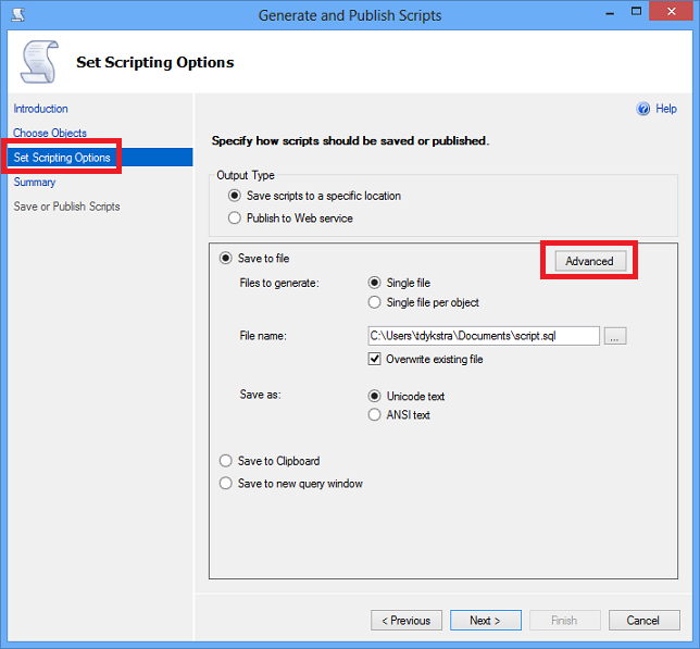 SSMS-scriptopties