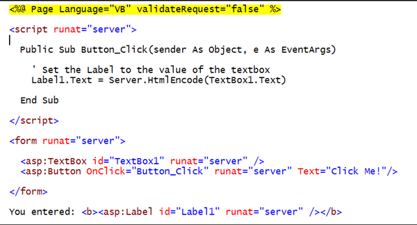 Schermopname van inhoud die eenvoudig html-gecodeerd op de server kan zijn met behulp van de Server.HtmlEncode(string) API. Inhoud kan ook eenvoudig html-decoderen, dat wil gezegd, worden teruggezet naar standaard-HTML met behulp van de methode Server.HtmlDecode(string).