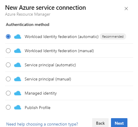 Schermopname van de verificatieoptie voor een Azure Resource Monitor-serviceverbinding