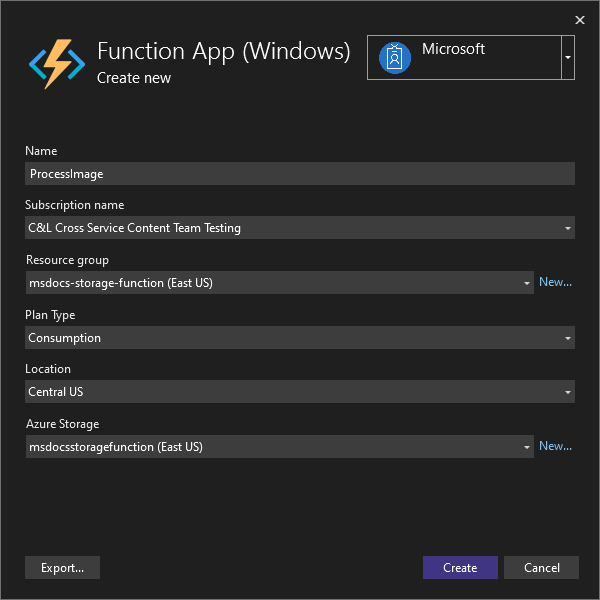 A-schermopname waarin wordt getoond hoe u een nieuwe functie-app maakt in Azure.