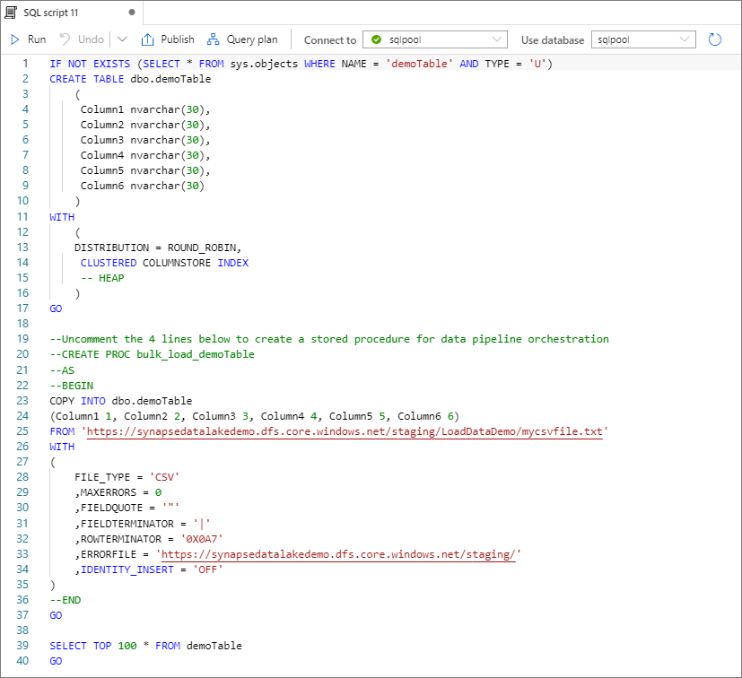 Schermopname van het openen van het SQL-script.