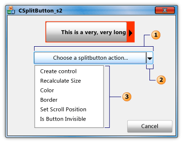 Dialoogvenster met een splitbutton- en pager-besturingselement.