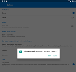Schermopname van de Microsoft Authenticator-app: bevestigingsvenster voor toegang toestaan.