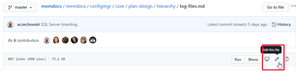 Schermopname van de koptekst van het GitHub-bronbestand.