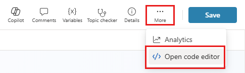 Schermopname van hoe u de code-editor voor een onderwerp opent.