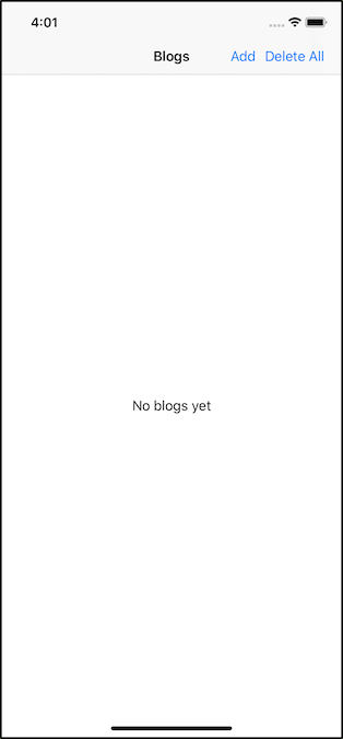 Schermopname van de app met alle blogs verwijderd