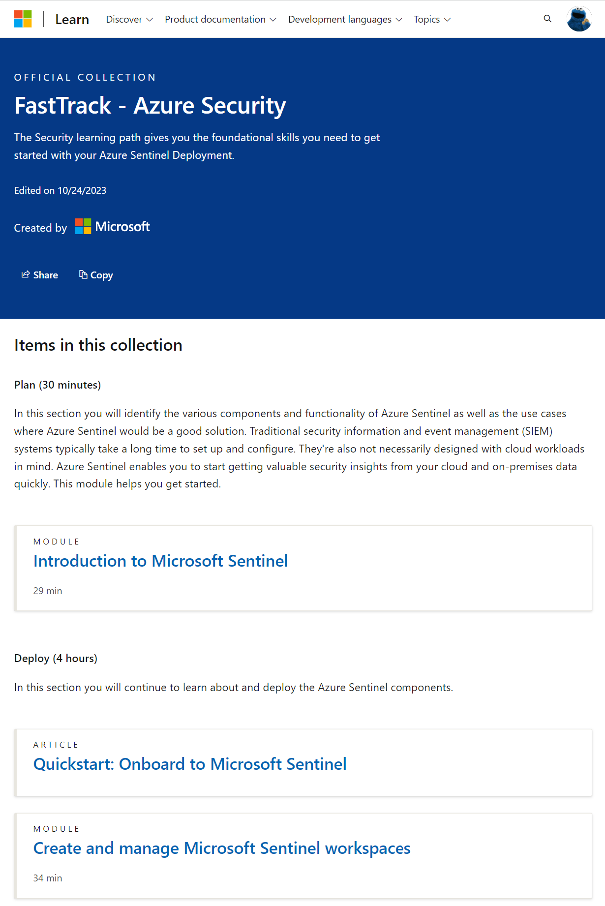 Schermopname van de FastTrack - Azure Security Officiële Collectie van Microsoft