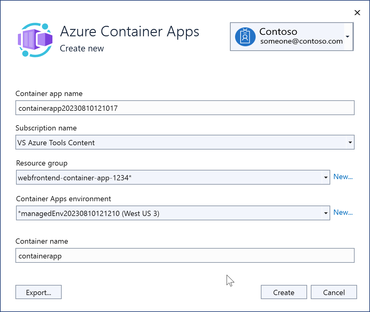 Schermopname van het maken van een nieuw Azure Container Apps-exemplaar.