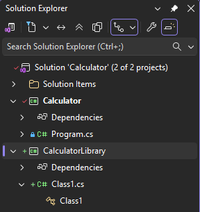 Schermopname van twee projecten in Solution Explorer.