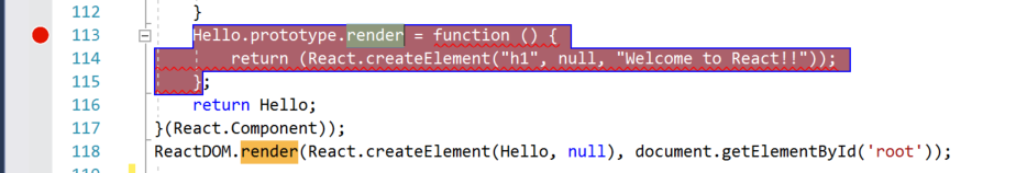 Schermopname van het Visual Studio Code-venster. Er wordt een retourinstructie geselecteerd en een rode stip in de linker rugmarge geeft aan dat er een onderbrekingspunt is ingesteld.