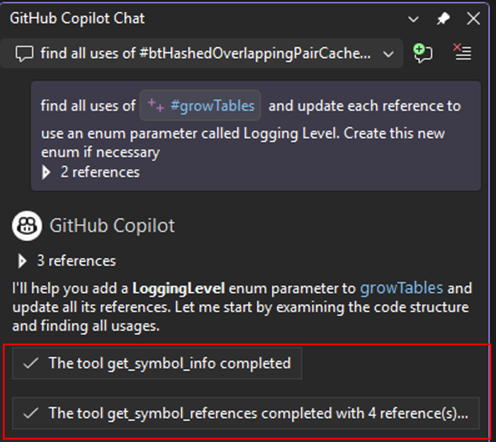 Copilot met C++-hulpprogramma's om code te analyseren en te wijzigen in meerdere bestanden