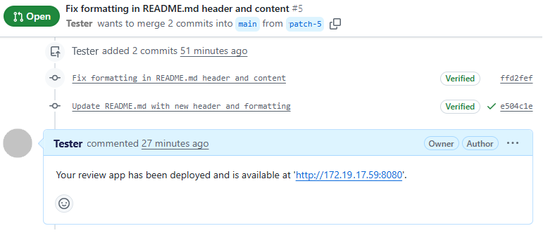 Zrzut ekranu przedstawiający komentarz do przeglądu aplikacji w usłudze GitHub.