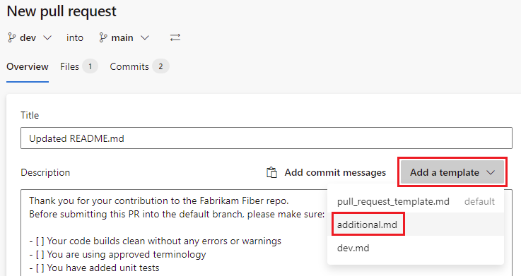 Dodatkowy szablon pull request
