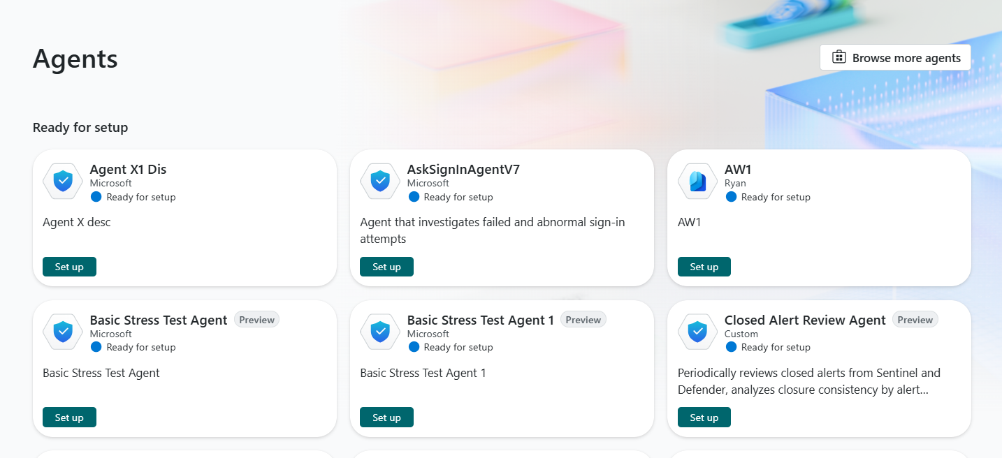 Image of Security Copilot agents cards