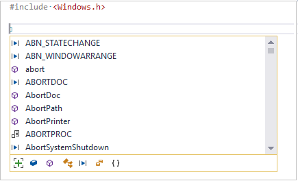 Zrzut ekranu przedstawiający język C plus z funkcją IntelliSense predykcyjną.