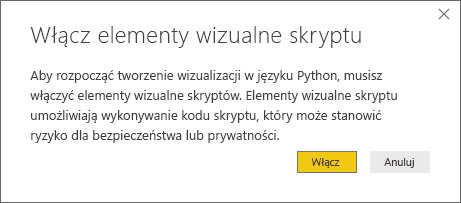 Zrzut ekranu przedstawiający okno dialogowe „Włącz elementy wizualne skryptu” z prośbą o ich włączenie.