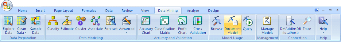 Document Model button, Data Mining ribbon