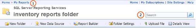 Wstążka i elementy nawigacyjne programu Report Manager