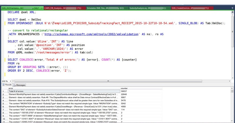 Zapytanie do grupowania błędów XML w Management Studio