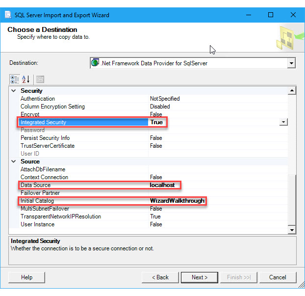 Wybieranie miejsca docelowego SQL Server