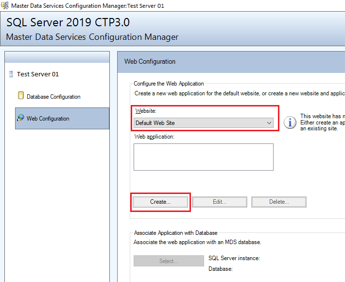 Zrzut ekranu okna dialogowego Master Data Services Configuration Manager.