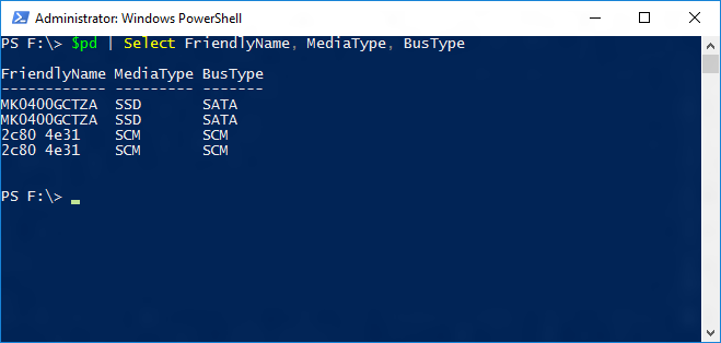 Zrzut ekranu przedstawiający okno programu Windows PowerShell z danymi wyjściowymi cmdlet $pd.
