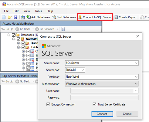 Zrzut ekranu przedstawiający nawiązywanie połączenia z programem SQL Server.