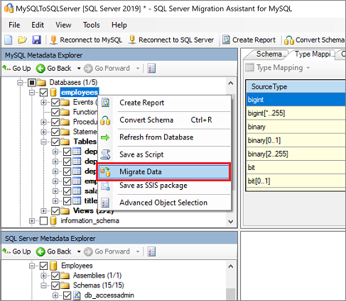 Zrzut ekranu przedstawiający opcję Migruj dane.