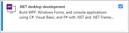  Zrzut ekranu przedstawiający pakiet roboczy tworzenia aplikacji dot NET wybrany w Visual Studio Installer.