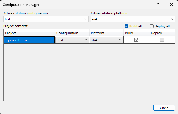 Zrzut ekranu programu Configuration Manager z konfiguracją testu.
