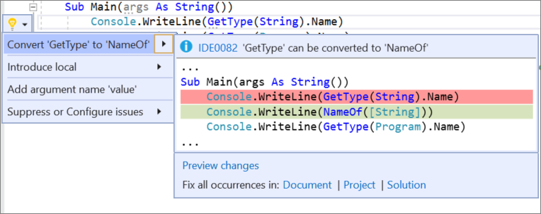 Oekt ekranu przedstawiający menu Szybkie akcje i refaktoryzacje w Visual Studio z wybraną pozycją 