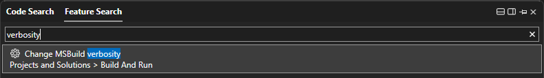 Zrzut ekranu przedstawiający sposób używania pola Wyszukiwania w programie Visual Studio.