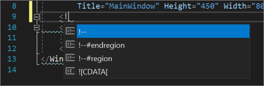 Edytor kodu XAML okno dialogowe dodawania komentarzy po kliknięciu prawym przyciskiem myszy