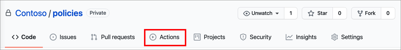 Captura de tela mostrando a guia Ações do GitHub