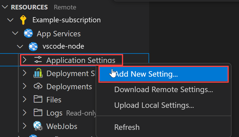 Captura de tela do comando Adicionar Nova Configuração.