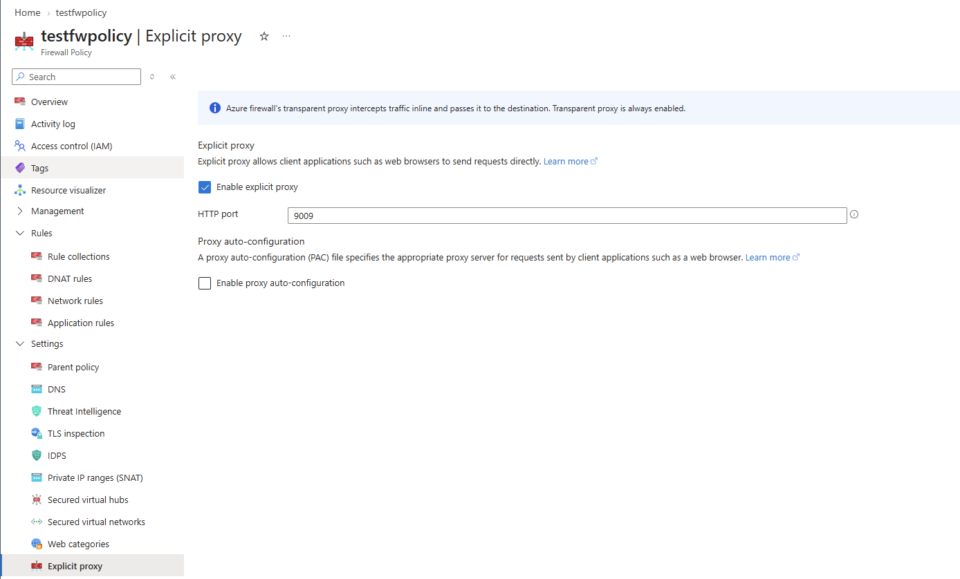 Captura de tela mostrando a configuração para habilitar o proxy explícito.