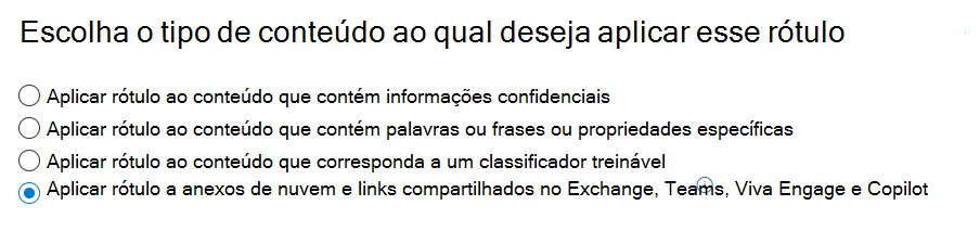Opção de anexos de nuvem atualizada para rótulo de retenção de aplicação automática para incluir interações para o Copilot.