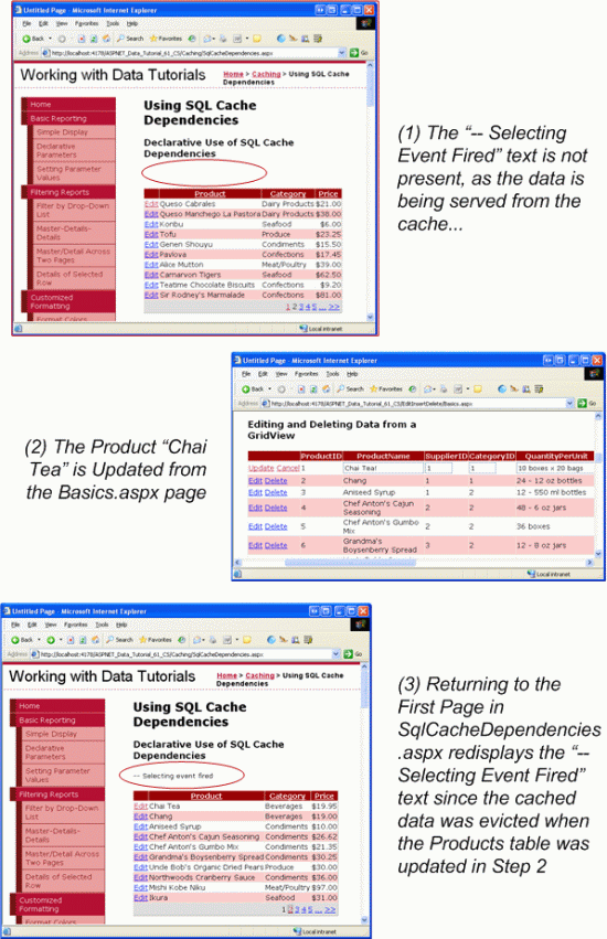 Modificar a tabela de produtos remove os dados do produto armazenados em cache