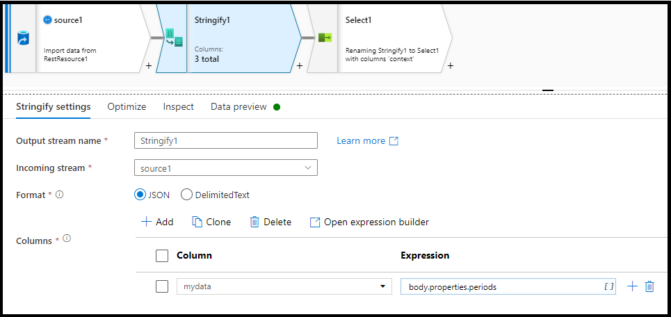 Configurações de stringificação
