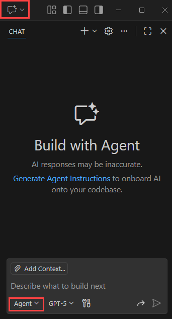 Captura de tela que mostra o painel de chat do GitHub Copilot.