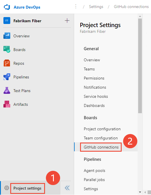 Captura de tela das configurações abertas do projeto>conexões do GitHub.