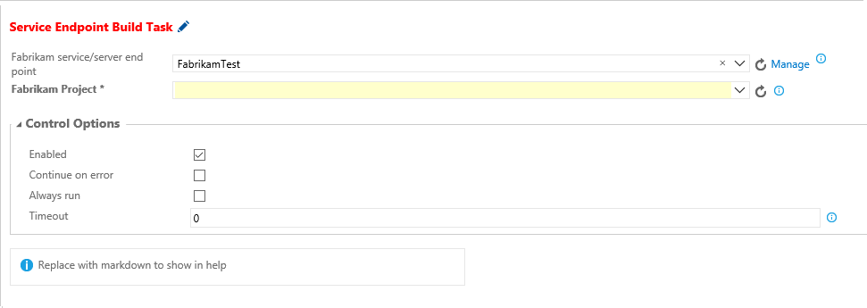 Imagem de configuração de tarefas de build do ponto de extremidade de serviço.
