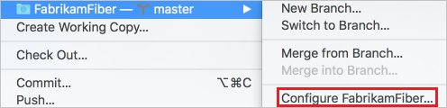 Captura de tela que mostra como definir as configurações de projeto do Git do Xcode.