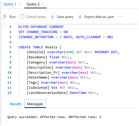 Screenshot do script SQL em uma janela do Editor de Consultas.