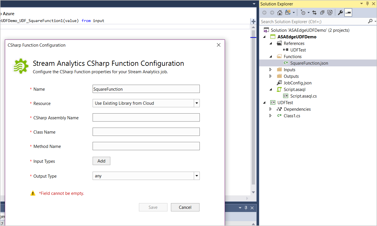 Configuração de função em C sharp no Visual Studio