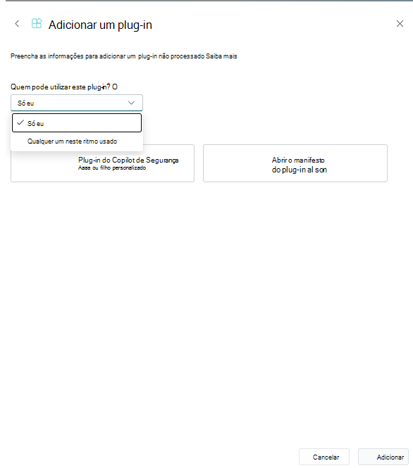 Captura de tela que mostra a adição de um plug-in como proprietário.