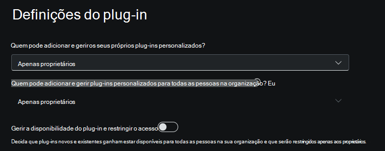 Captura de tela das opções de controle de plug-in.