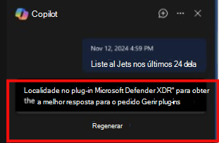 Captura de tela mostrando o Copilot na experiência incorporada do Defender quando o plug-in é restrito.