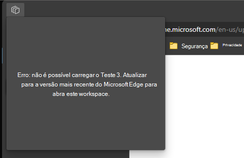 Não é possível carregar mensagem de erro para espaços de trabalho