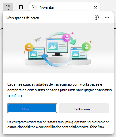 A tela de boas-vindas na primeira vez que um usuário abre o Workspaces.